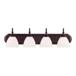 Herndon 30 in. W x 8 in. H 4-Light English Bronze Bathroom Vanity Light with Frosted Glass Shades