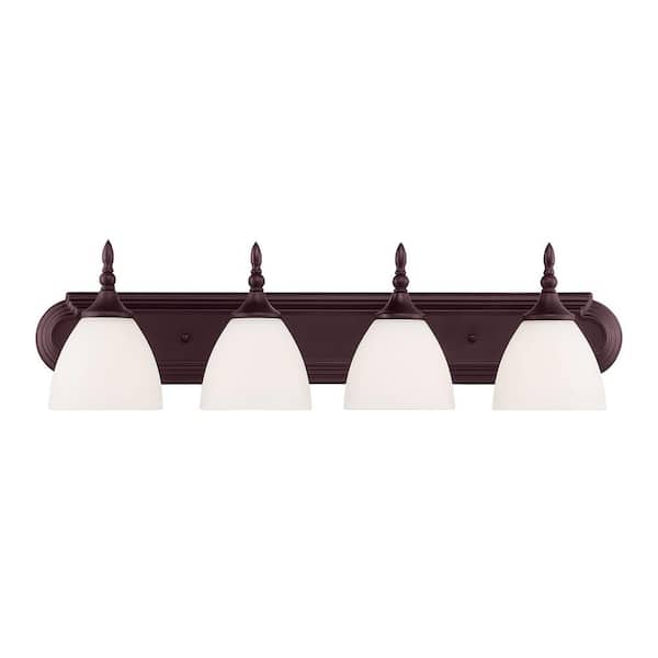 Savoy House Herndon 30 in. W x 8 in. H 4-Light English Bronze Bathroom Vanity Light with Frosted Glass Shades