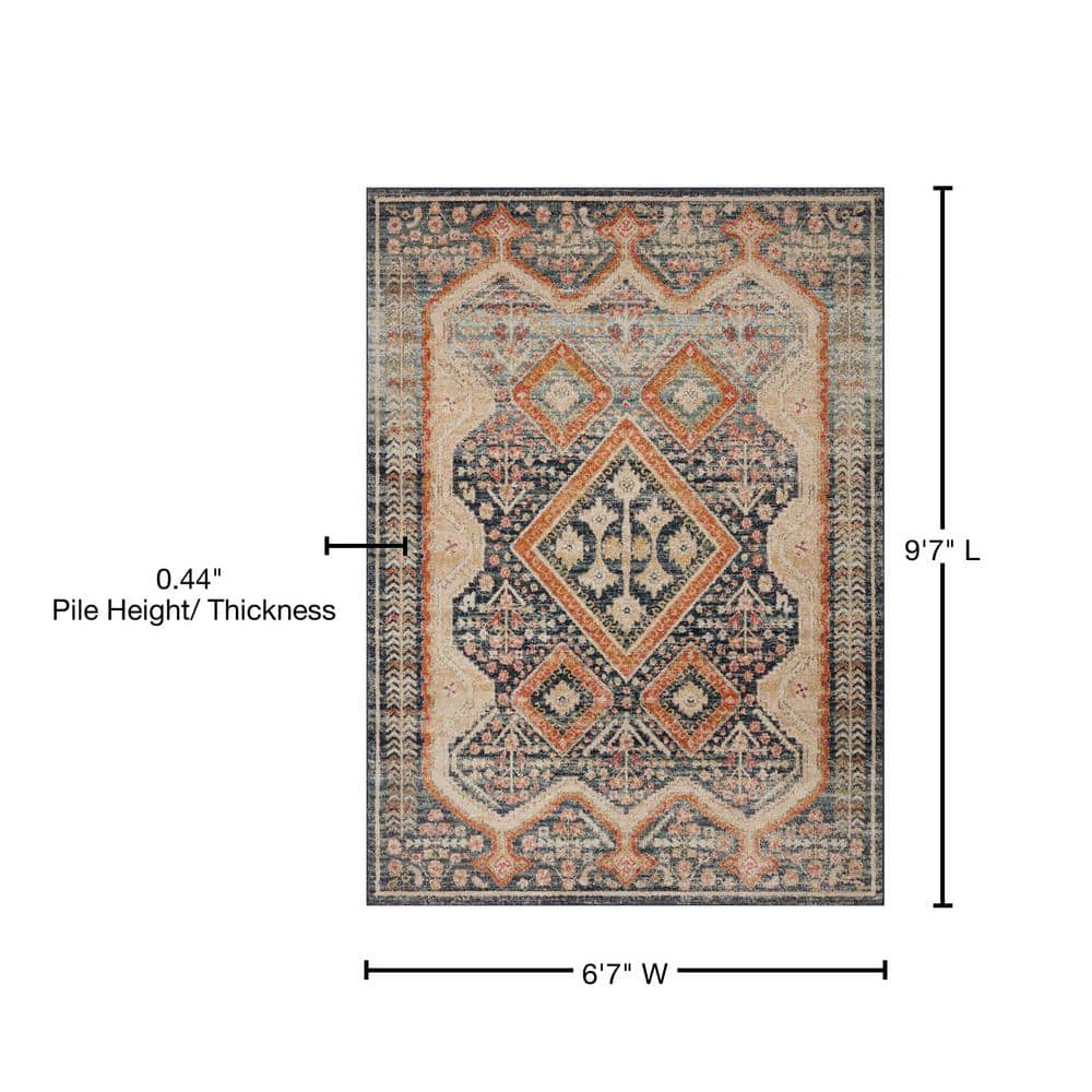 Jocelyn Navy and Rust Hand-knotted Rectangular Synthetic Rug