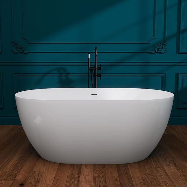 Getpro 51 in. x 27.5 in. Acrylic Freestanding Soaking Bathtub Oval Flat Bottom Tub with Center Drain Free Standing Tub in White