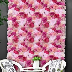 23.6 in. x 15.7 in. 6 Pieces Fuchsia Artificial Floral Wall Panel Silk Rose Dahlia Background Decor Floral Arrangements