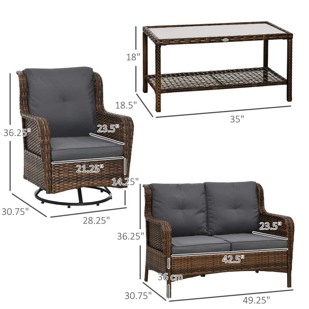 Gray Wicker 4-Piece Outdoor Seating Set with Cushions