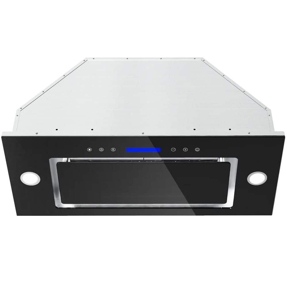 30 in. 900 CFM Convertible Insert Range Hood with 4-Speed Control, Lights in Stainless Steel with Black Tempered Glass