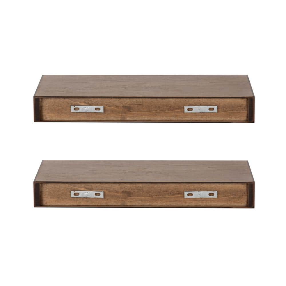 Rustic Brown Wood Floating Wall Shelves Set of 2