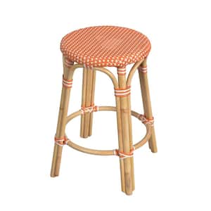 Tobias 24 in. Orange and White Dot Backless Round Rattan Counter Stool (Qty 1)