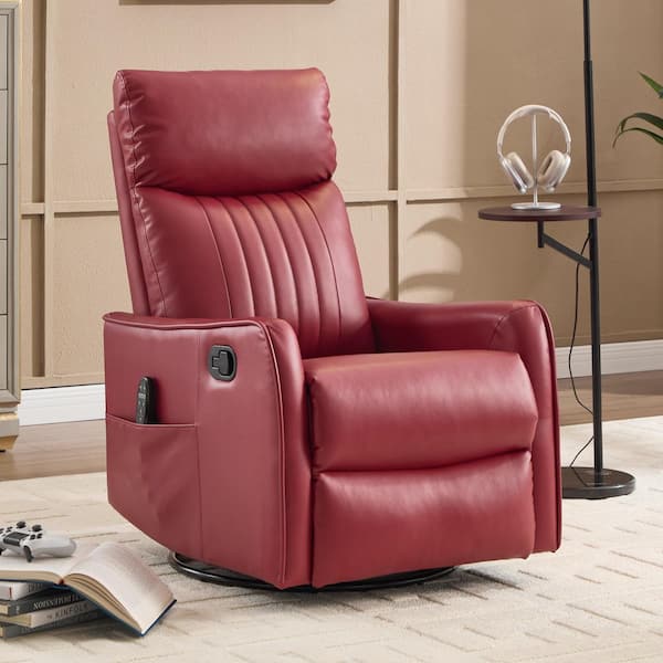 aisword Red 360° Swivel Manual Faux Leather Recliner Rocker Chair