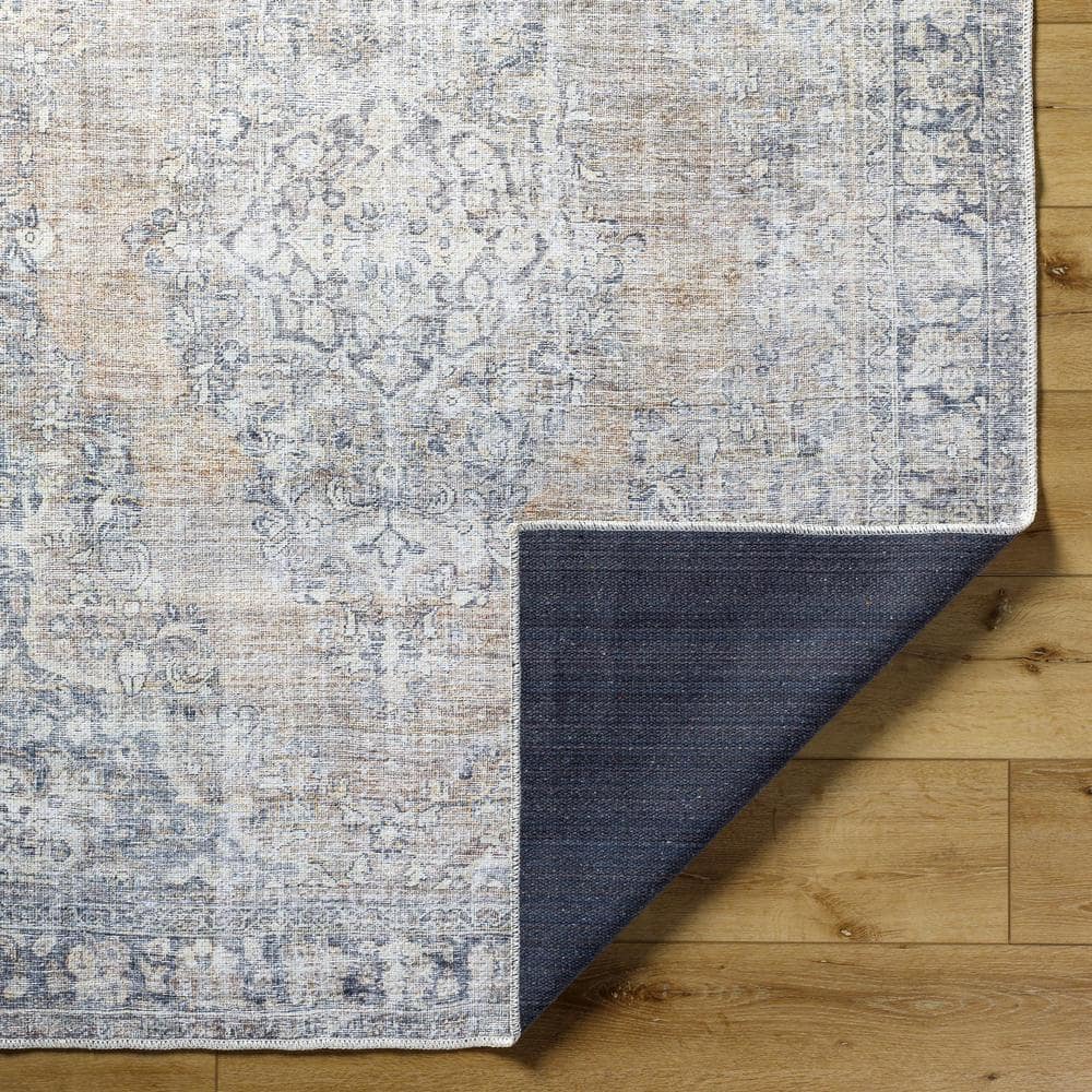 Gray and Slate Blue Polyester Reversible Washable Area Rug