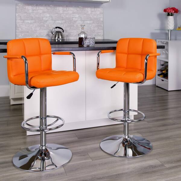 33.25 in. Adjustable Height Orange Cushioned Bar Stool