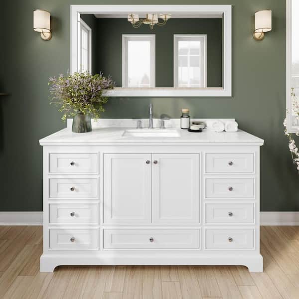 Deborah 60 in. Single Freestanding White Bath Vanity with Carrara Cultured Marble Top