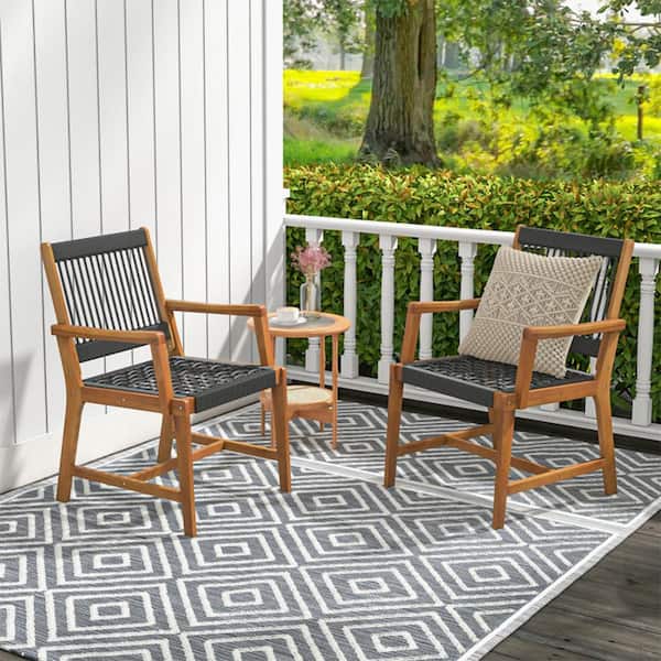 FORCLOVER Set of 2 Patio Acacia Wood Dining Chairs with Armrests for Lawn Yard