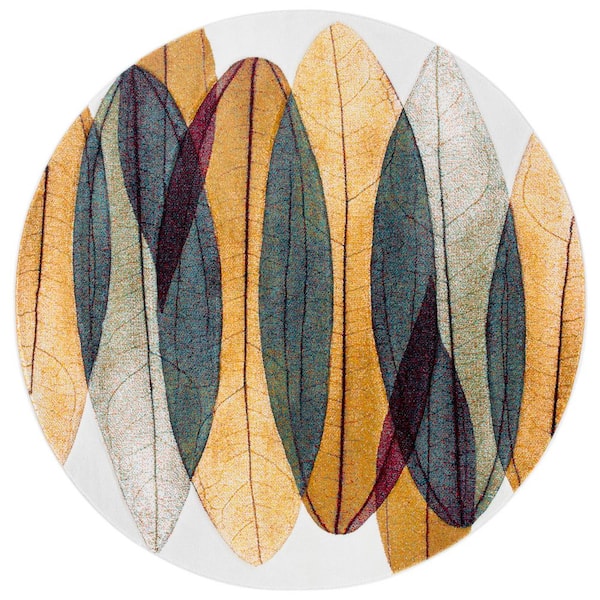 Hollywood Gold/Blue 7 ft. x 7 ft. Abstract Geometric Round Area Rug