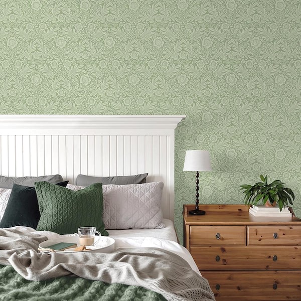 Camille Sage Green Damask Wallpaper Sample