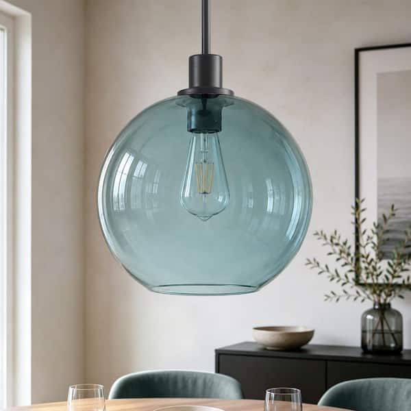 RayHome 1-Light 11 in. Coastal Blue Modern Farmhouse Pendant Light w/ Globe Shade for Kitchen Island,Sink,Dining Bedroom