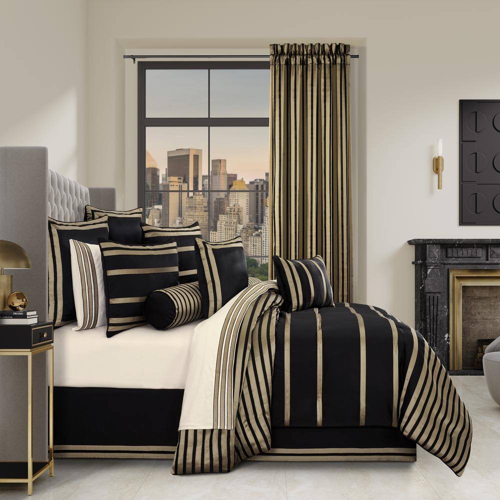 Modern Black and Gold Satin Euro Sham Set