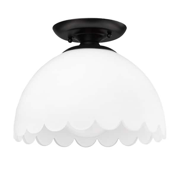 Golden Lighting - Dorinda 12.25 in. 1-Light Matte Black and Opal Semi-Flush Mount