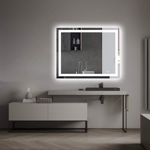 ExBrite Third Generation 40 x 24 Frameless Backlit LED Super Slim Bathroom Vanity Mirror with Clock, Night Light, Anti Fog, Dimmer, Touch Button and