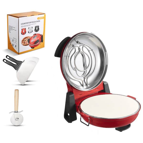 Pizza Oven, 12 in. Red Electric Pizza Maker with Cordierite Stone for Precise Cooking, Heats up to 788 ˚F