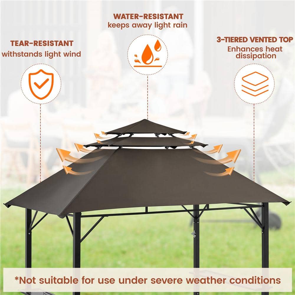 Brown Steel Pop-Up Patio Grill Gazebo with Adjustable Shelves
