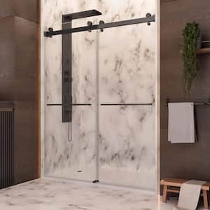 Luna 56 in. W x 76 in. H Sliding Frameless Shower Door in Matte Black Finish with Clear Glass