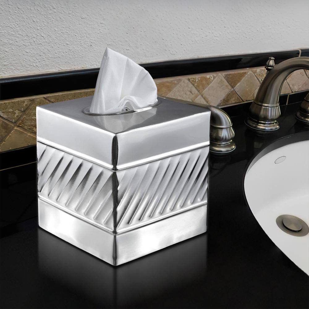 Nickel Chrome Wave Embossed Metal Tissue Box Cover