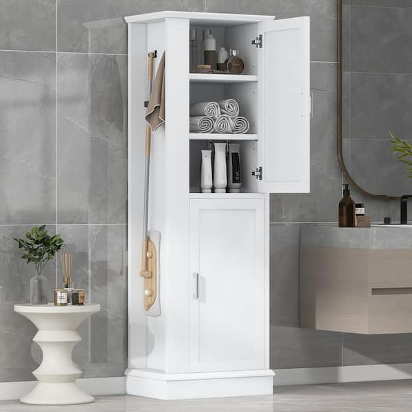 Harper & Bright Designs White 68 in. H Storage Cabinet with 2-Doors and Hooks, Adjustable Shelves