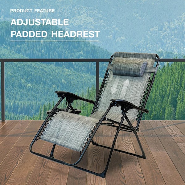 Padded Zero Gravity Chair Oversized with Foot Rest Cushion, Support 400 lbs  Patio Beach Lounge Chair, Camping Lawn Outdoor Recliner with Cup Holder 
