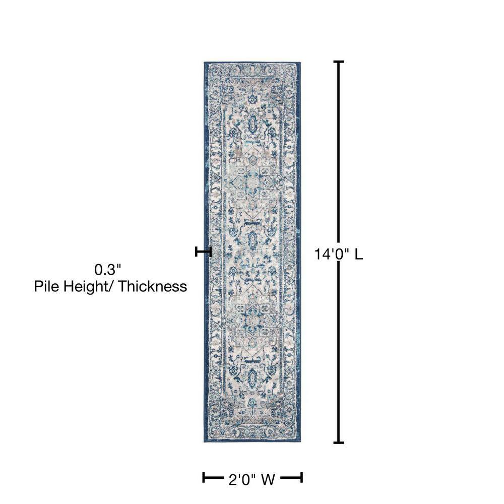 Transitional Light Gray and Blue Synthetic Runner Rug