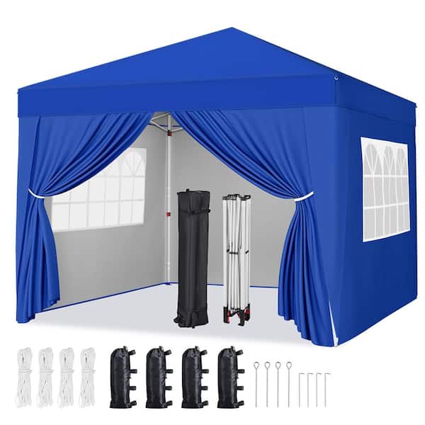 Yaheetech 8 ft. x 8 ft. Blue Pop Up Canopy Tent with 4 Sidewalls