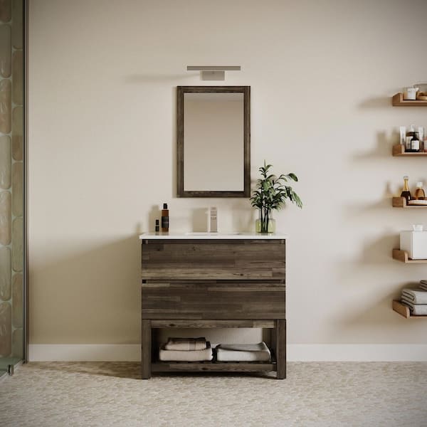 Fresca Formosa 36 in. Single Sink Freestanding Open Bottom Acacia Bath Vanity with White Quartz Top and Undermount Ceramic Sink