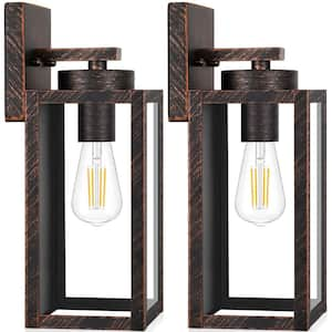 Farmhouse 12.8 in. Distressed Brown Indoor/Outdoor Hardwired Coach Sconce with No Bulbs Included 2-Pack