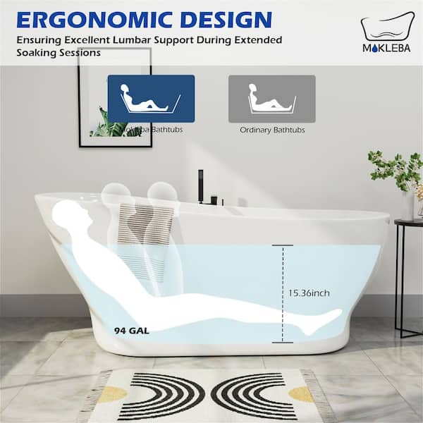 67 in. Sipper Freestanding Bathtub cUPC Certificated Soaking Tub with Drain in White
