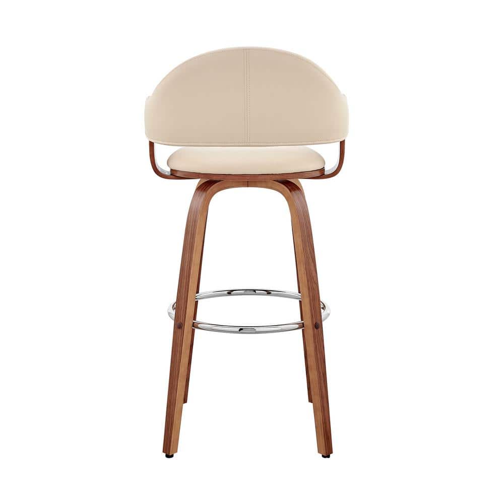 Daxton 26" Cream Faux Leather and Walnut Wood Swivel Bar Stool
