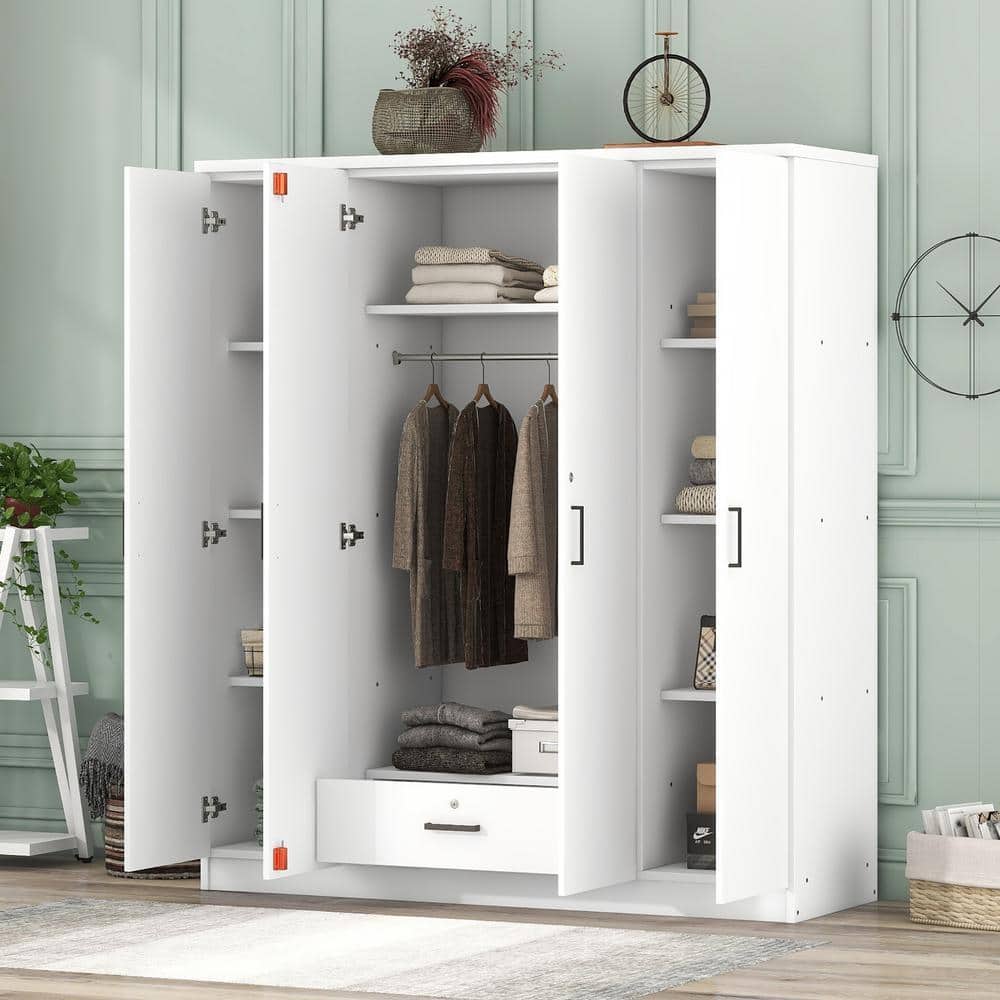 Nestfair 4-Door White Wood 59.2 in. W Wardrobe with 1-Drawers