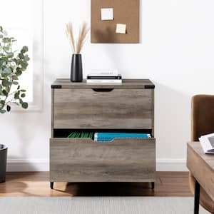 Grey Wash Wood and Metal Urban Industrial 2-Drawer File Cabinet