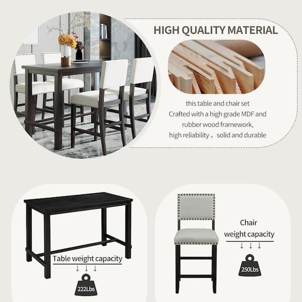 Harper Bright Designs 5 Piece Black And Beige Counter Height Dining Set St000050aab Beige Counter Height Dining Set, Black Wood Counter Height Table And Chairs