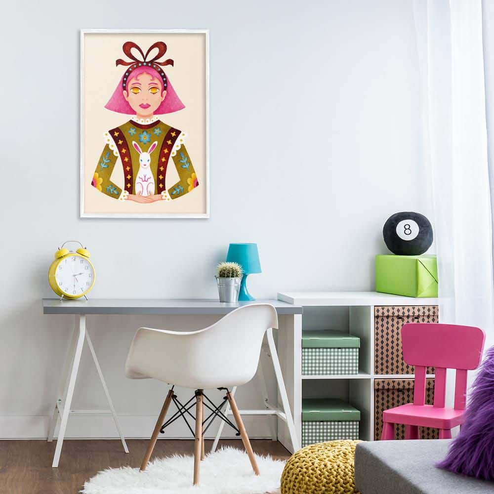 Pink Haired Girl & Bunny by Hannah Moren White Framed Abstract Giclee Art Print 30 in. x 20 in. price history on PriceWatchPro