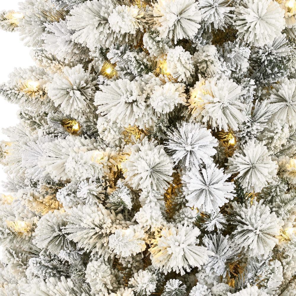 9 ft Pre-lit Flocked White Spruce Christmas Tree with LED Lights