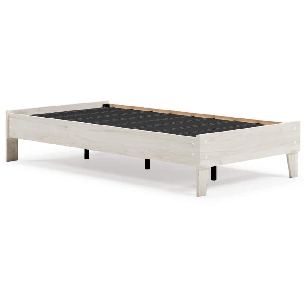 Yumaページ Benjara White Wood Frame Twin Platform Bed with Grain Design