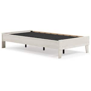 White Wood Frame Twin Platform Bed with Grain Design