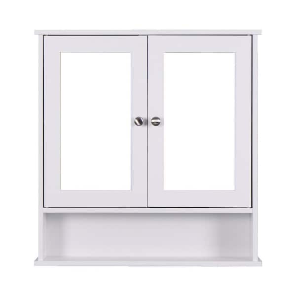 IDEAGLE 22 in. W x 23 in. H Rectangular White MDF Surface Mount Medicine Cabinet with Mirror Doors and Adjustable Shelf