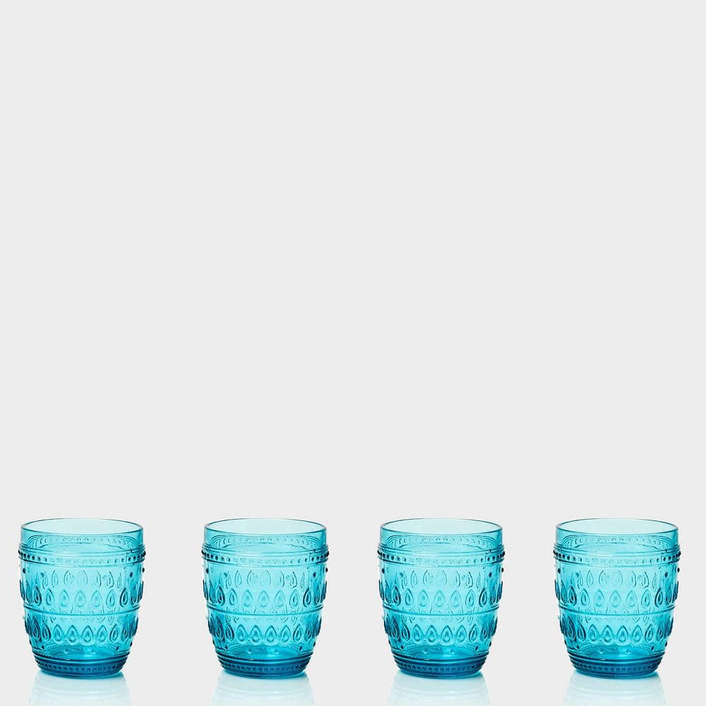 Turquoise Faceted Stackable Drinking Glasses Set of 4
