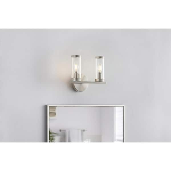 Hampton Bay Loveland 10.5 in. 2-Light Brushed Nickel Bathroom Vanity Light Fixture with Clear Glass Shades