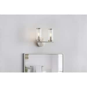 Loveland 10.5 in. 2-Light Brushed Nickel Bathroom Vanity Light Fixture with Clear Glass Shades