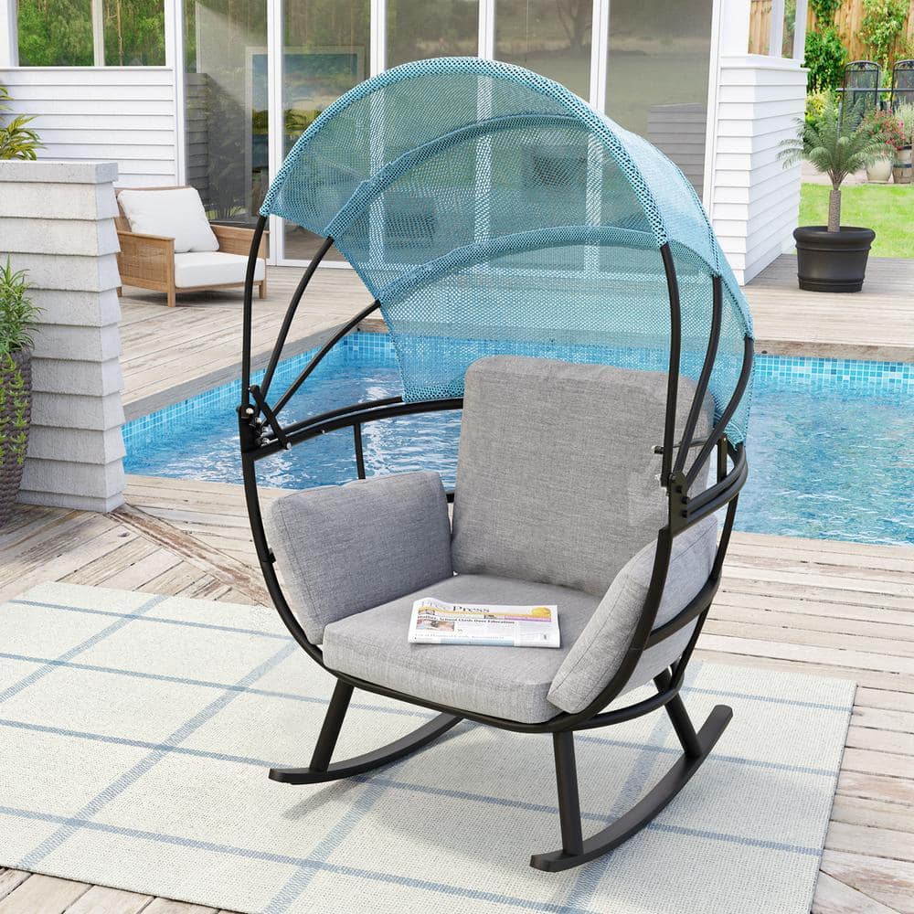 Crestlive Products Black Rocking Aluminum Outdoor Lounge Chair with ...