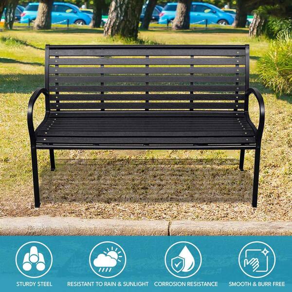 Phewnyzo Metal Outdoor Garden Bench with Backrest and