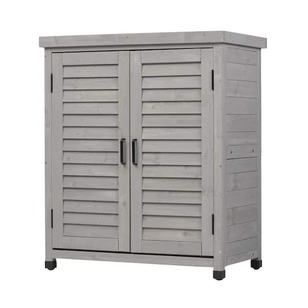 31.5 in. W x 17 in. D x 36 in. H Grey Wood Potting Bench Outdoor Storage Cabinet for Patio Balcony Deck