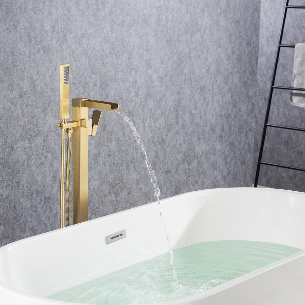 Brushed Gold Freestanding Tub Faucet with Hand Shower