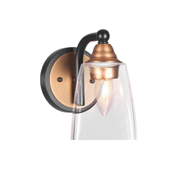 Unbranded Madison 4.5 in. 1-Light Matte Black and Brass Wall Sconce with Standard Shade