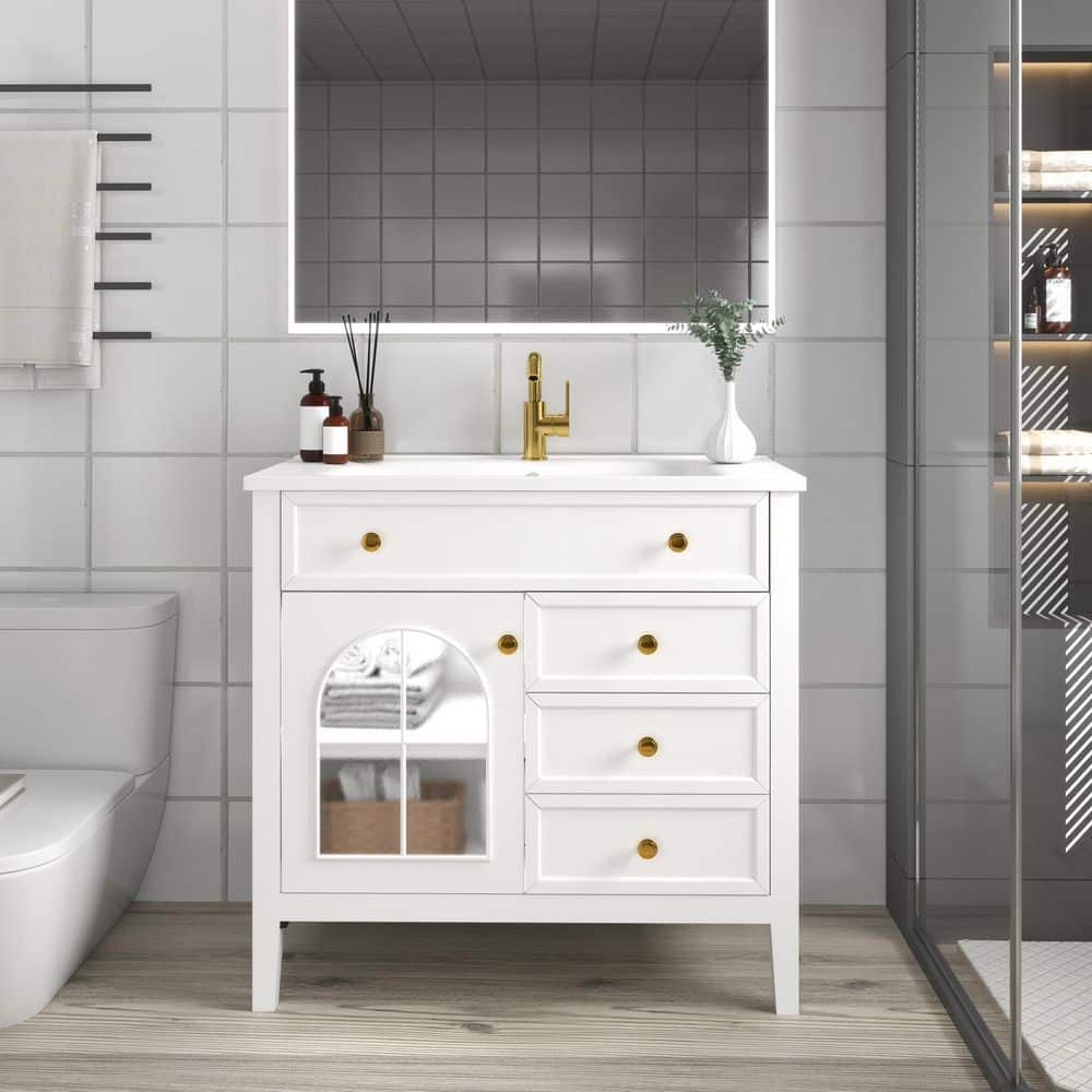 35.6 in. Freestanding White Bath Vanity with White Ceramic Top price history on PriceWatchPro