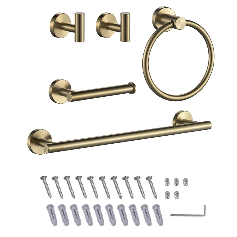 Polished Gold Stainless Steel 5-Piece Bathroom Hardware Set